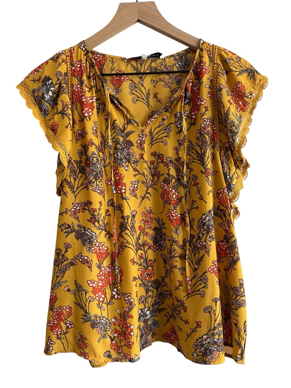 Collective Concepts Blouse Small Ruffled Sleeve Boho Floral Janiela Romantic New